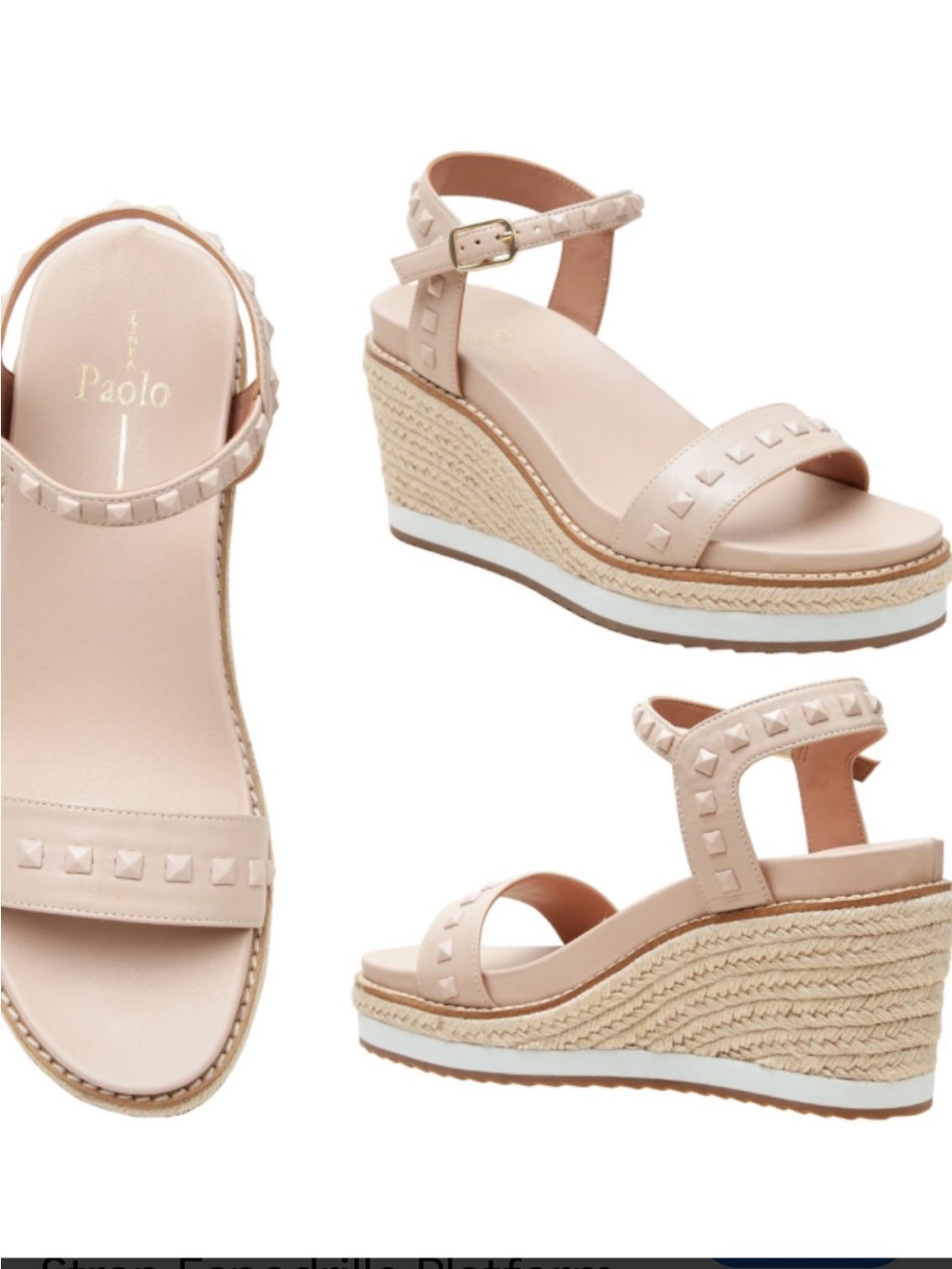 Paolo Blush Studded Espadrille Wedge Sandals